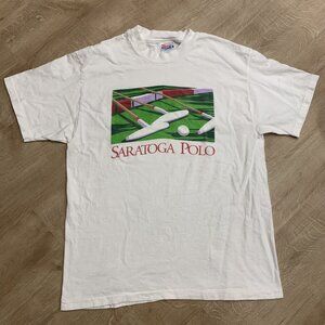 Vintage 90s Saratoga Polo Golf Clubs Preppy White T-Shirt Single Stitch Men's L